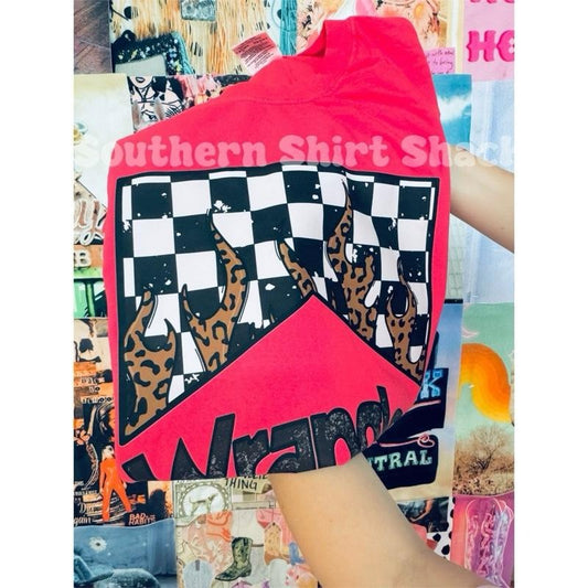 Checkered Leopard Flames Western T shirt  | Paprika comfort colors t shirt |Womens Unisex Shirt | Graphic Tee | Western Shirt