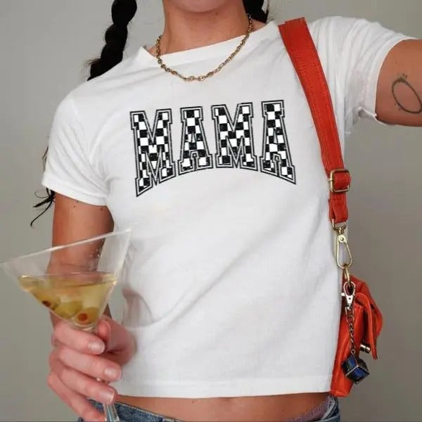 Checkered Mama Babytee Gift for Mom, Retro Mom Tee, Mother's Day Gift, Vintage Checkered Mama Shirt