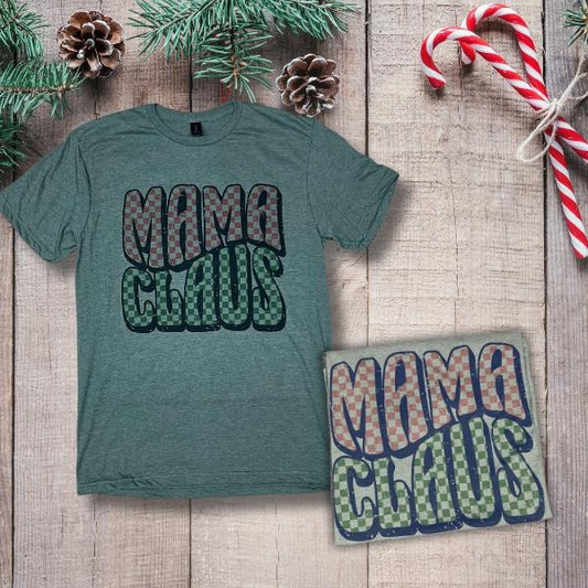 Checkered Mama Claus Tshirt- Soft Unisex Fit- Military Green