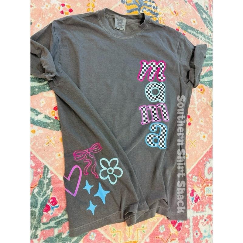 Checkered Mama Doodles T shirt  |  comfort colors T shirt| Preppy T shirt | Bestselling top | Mama Comfort Colors Shirt