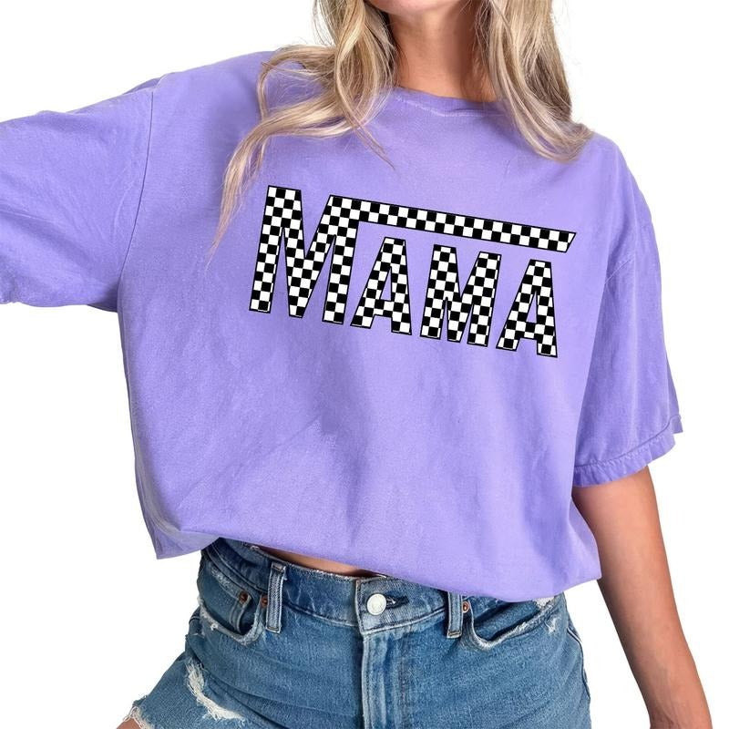 Checkered Mama Shirt, Retro Mama T-shirt, Distressed Mama Shirt, Shirt For Women, T-shirt Gift For Mom, Mother's Day Gifts, Funny Mom Shirt, Mama T-shirt, Mama Tees Women's Tops Womenswear Cotton Fabric Chic Style