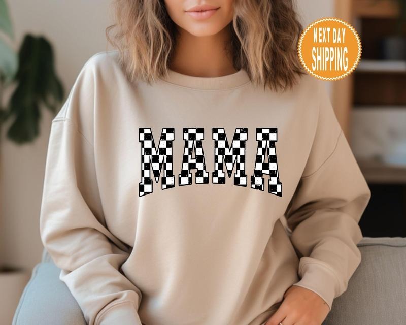 Checkered Mama Sweatshirt Gift for Mom, Retro Mom Hoodie, Mother's Day Gift, Vintage Checkered Mama Sweatshirt, Varsity Mom Sweatshirt