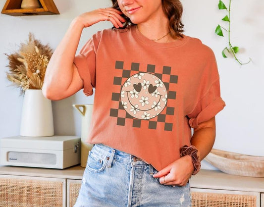 Checkered Shirt Oversized Shirt Mama Shirt Checkered Smiley Shirt Comfort Color Tee Positive Shirt Inspirational Shirt  sweater and hoodie