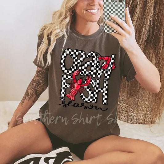 Checkered crawfished season   | pepper  comfort colors t shirt