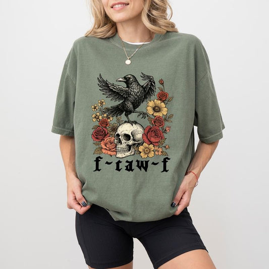 ChicCotton Gothic Raven F-Caw-F Comfort Colors Shirt, Dark Humor Raven T-shirt, Sarcastic Funny Vintage Halloween Graphic Tee