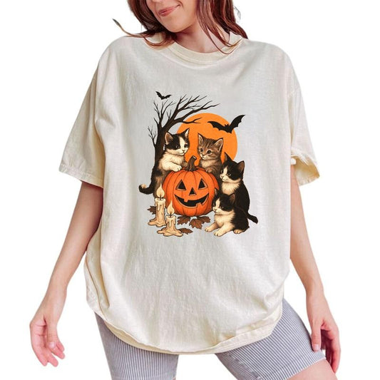 ChicCotton Vintage 90s Cat Halloween Comfort Colors Shirt, Retro Halloween T-shirt, Spooky Season Graphic Tee, Vintage Jack-o-lantern Tops Womenswear