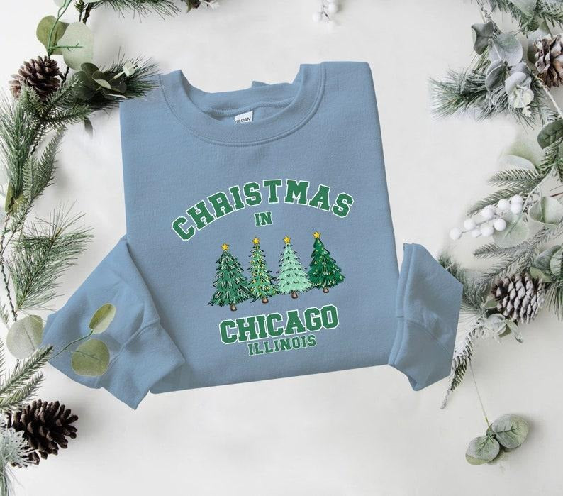 Chicago Christmas Sweatshirt, Illinois , State Shirt, Personalized City Name Shirt, Christmas Trip Sweatshirt, Christmas tree  T-shirt, sweater and Hoodie