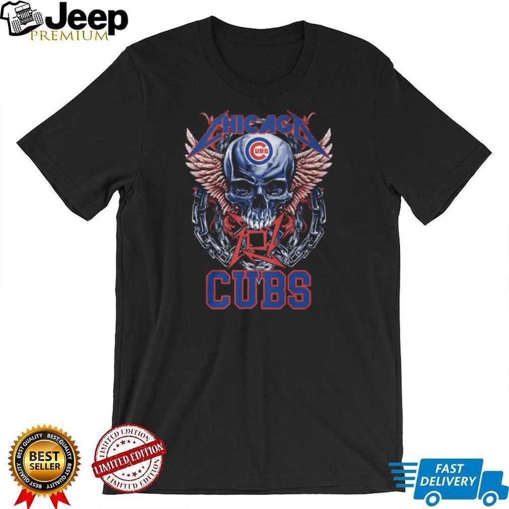 Chicago Cubs Red Blue Logo Skull Pink Wings And Heavy Metal Chains T Shirt