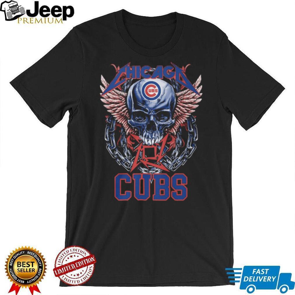 Chicago Cubs Skulls and Chains Graphic T Shirt Rock Style Cubs Baseball T shirt