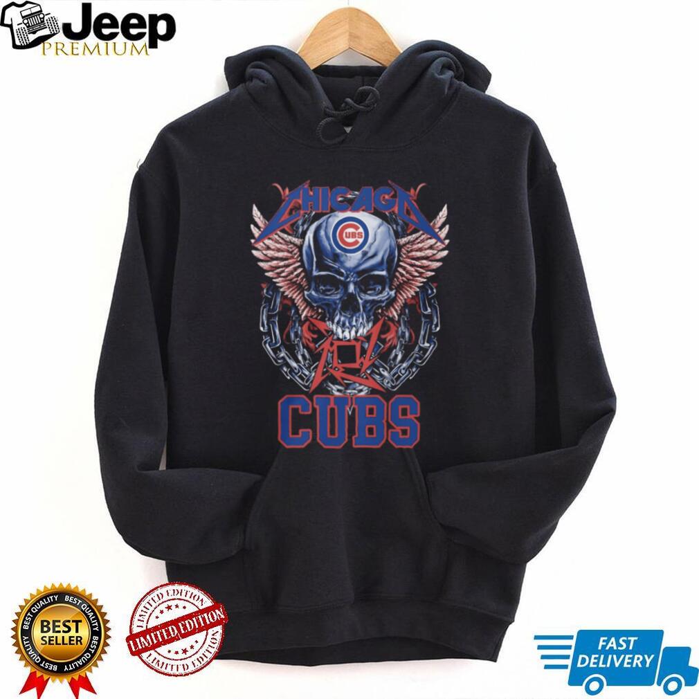 Chicago Cubs Skulls and Chains Graphic T Shirt Rock Style Cubs Baseball T shirt