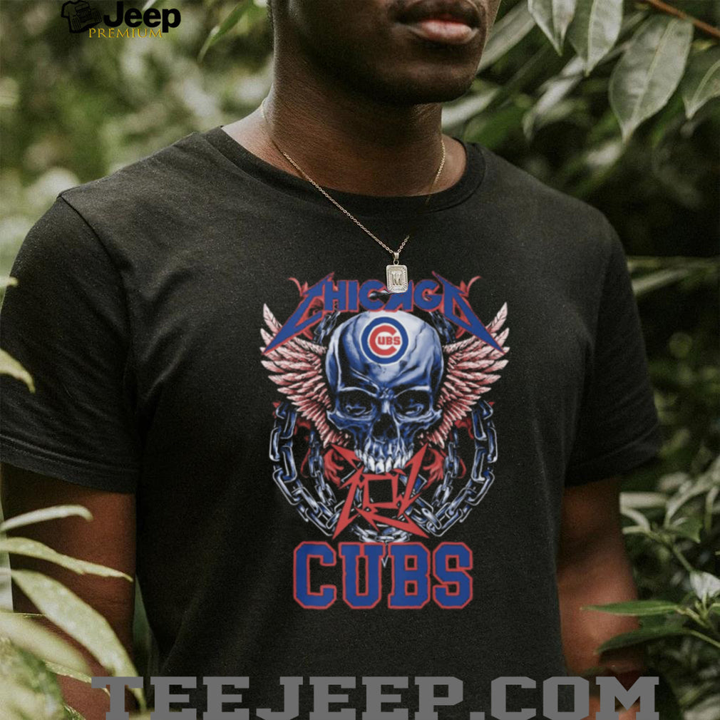 Chicago Cubs Skulls and Chains Graphic T Shirt Rock Style Cubs Baseball T shirt