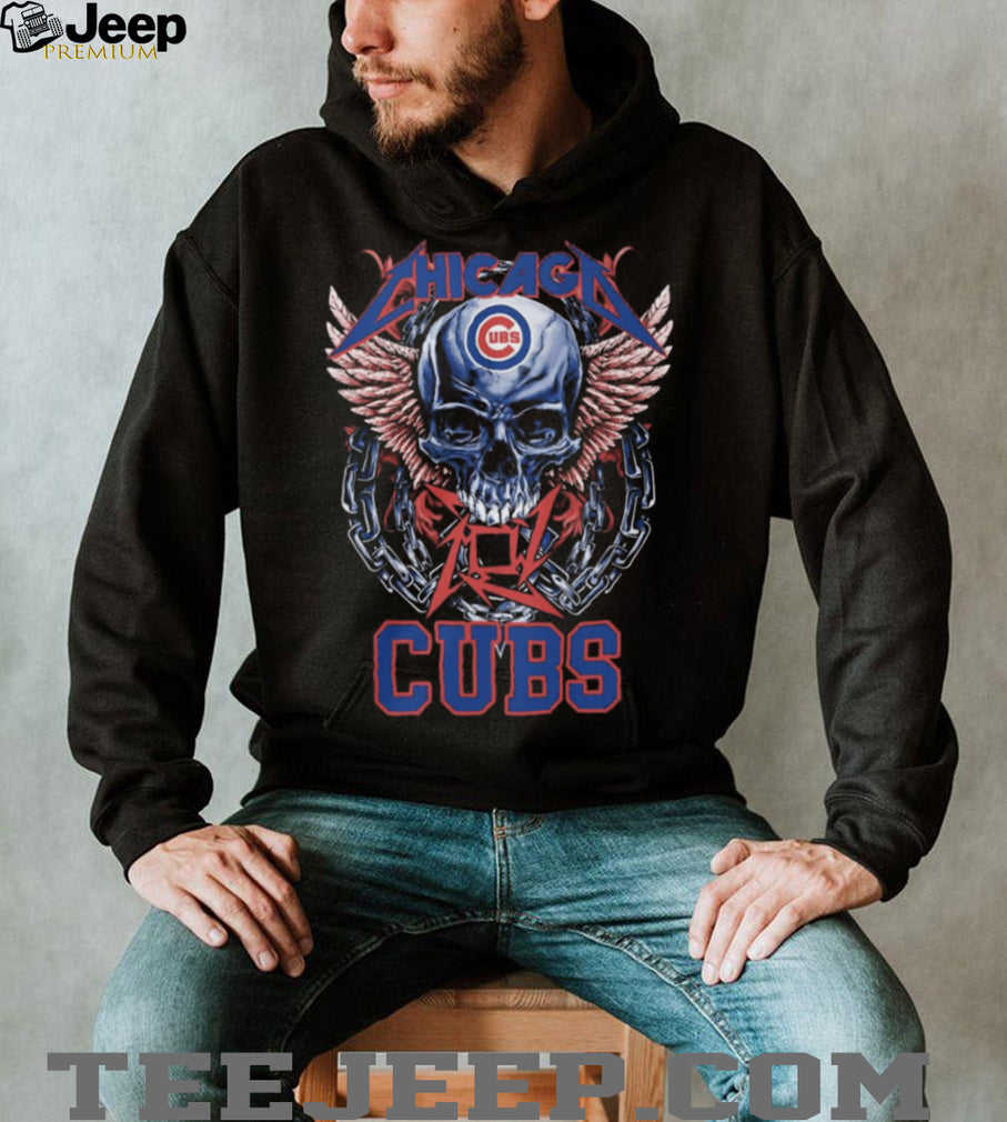 Chicago Cubs Skulls and Chains Graphic T Shirt Rock Style Cubs Baseball T shirt