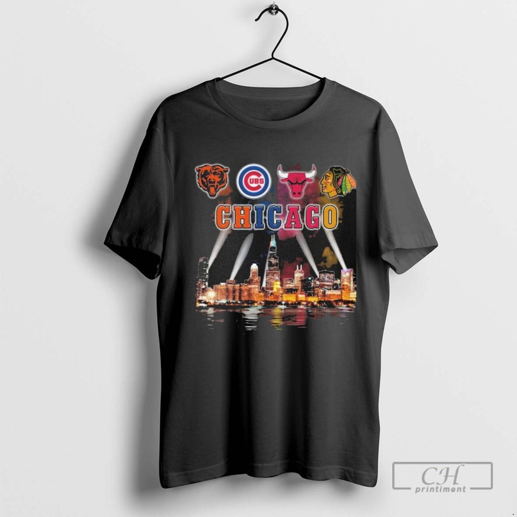Chicago Sports Bears X Cubs X Bulls City Skyline T Shirt Sweater