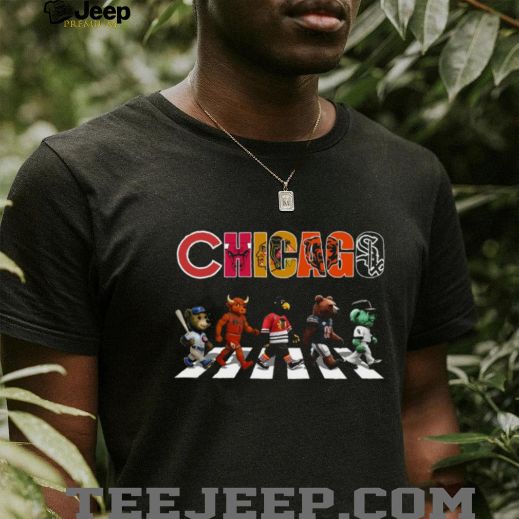 Chicago Sports Legends Mascots Abbey Road Parody Cubs Bulls Blackhawks Bears T Shirt