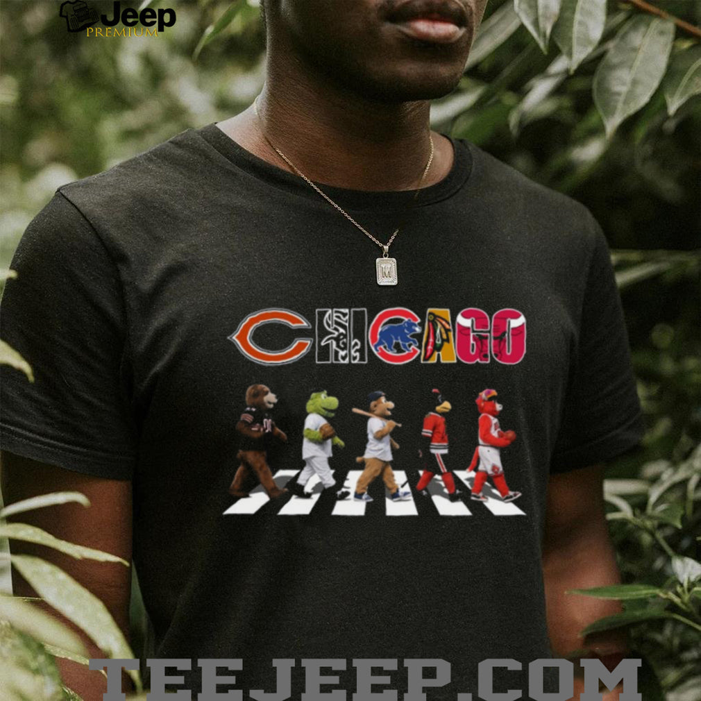 Chicago Sports Mascots Abbey Road Style Crosswalk Black T Shirt
