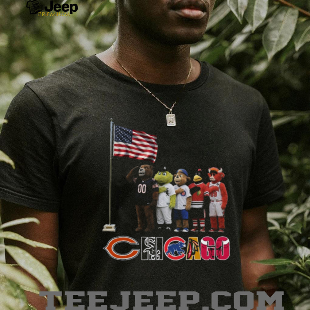 Chicago Sports Mascots Patriotic American Flag Salute T Shirt