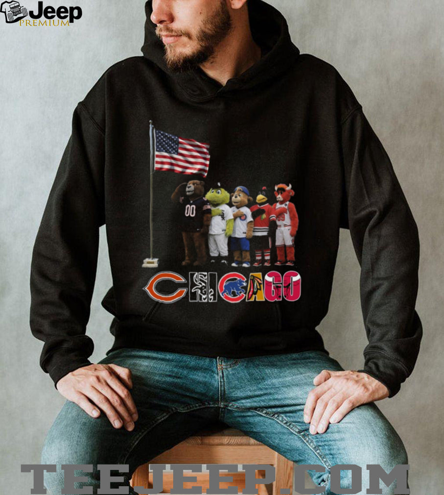 Chicago Sports Mascots Patriotic American Flag Salute T Shirt