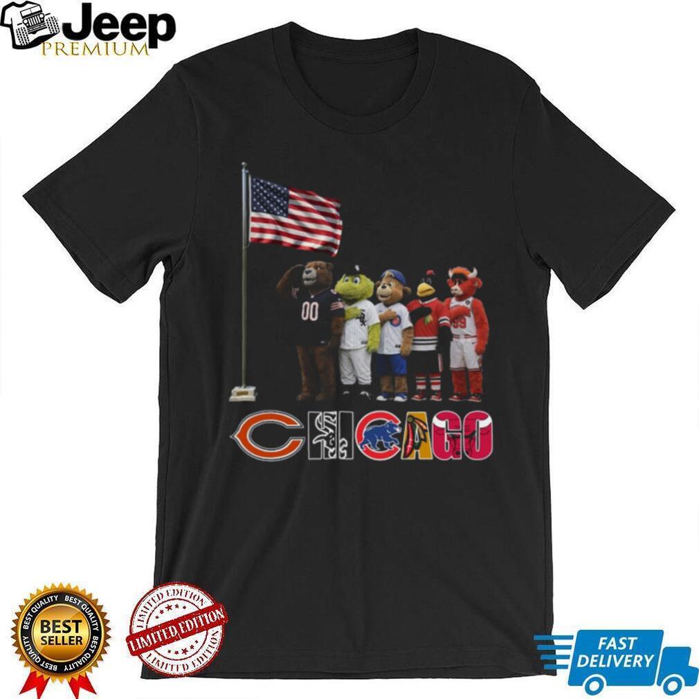 Chicago Sports Mascots Patriotic American Flag Salute T Shirt