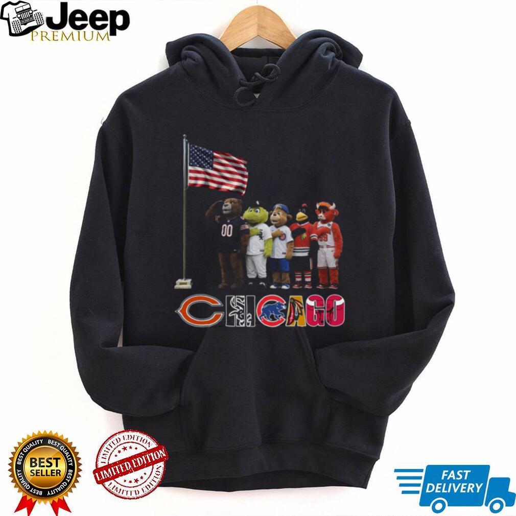 Chicago Sports Mascots Patriotic American Flag Salute T Shirt