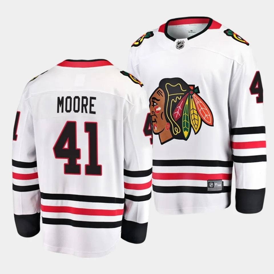 Chicago Blackhawks #41 Oliver Moore 2023 NHL Draft Blackhawks Away White Jersey