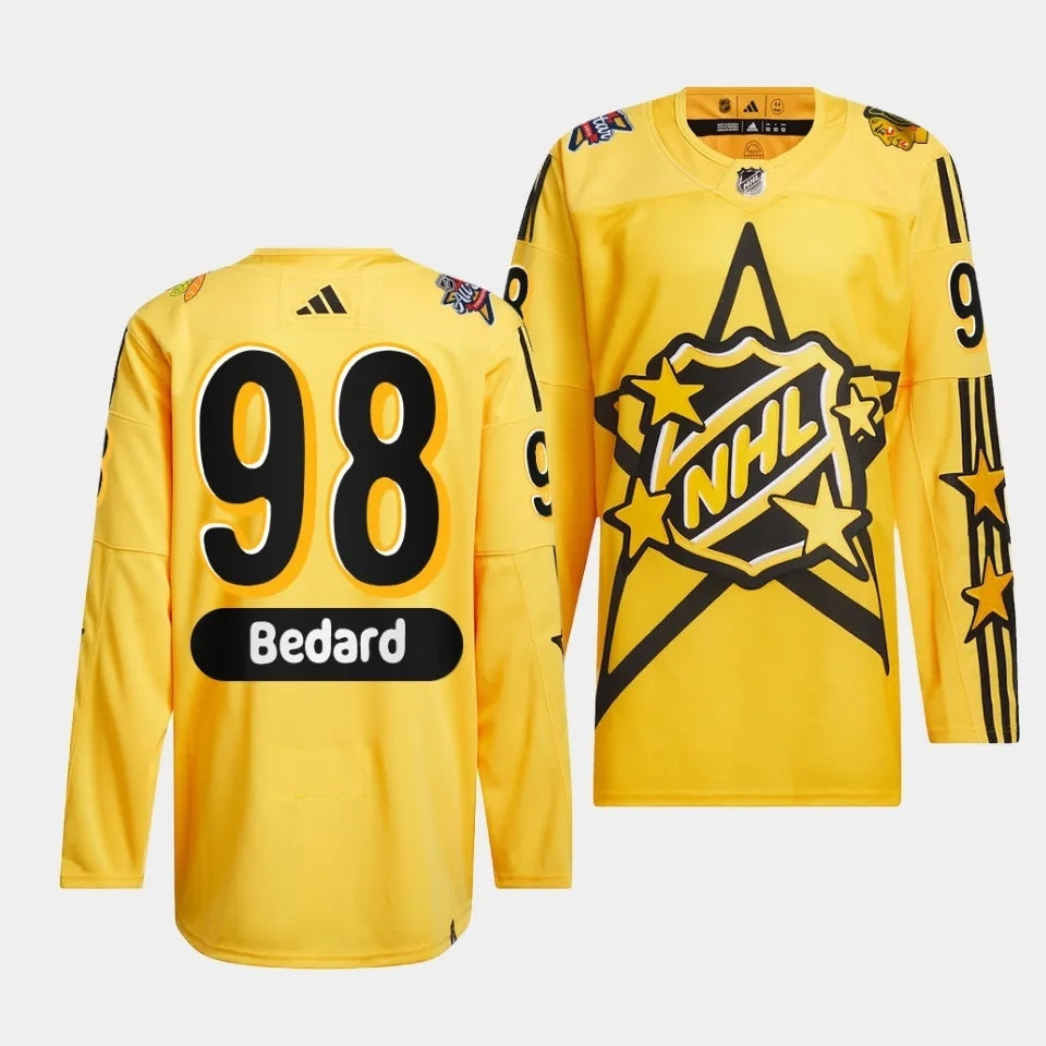 Chicago Blackhawks #98 Connor Bedard 2024 NHL All-Star Yellow Jersey Style 1