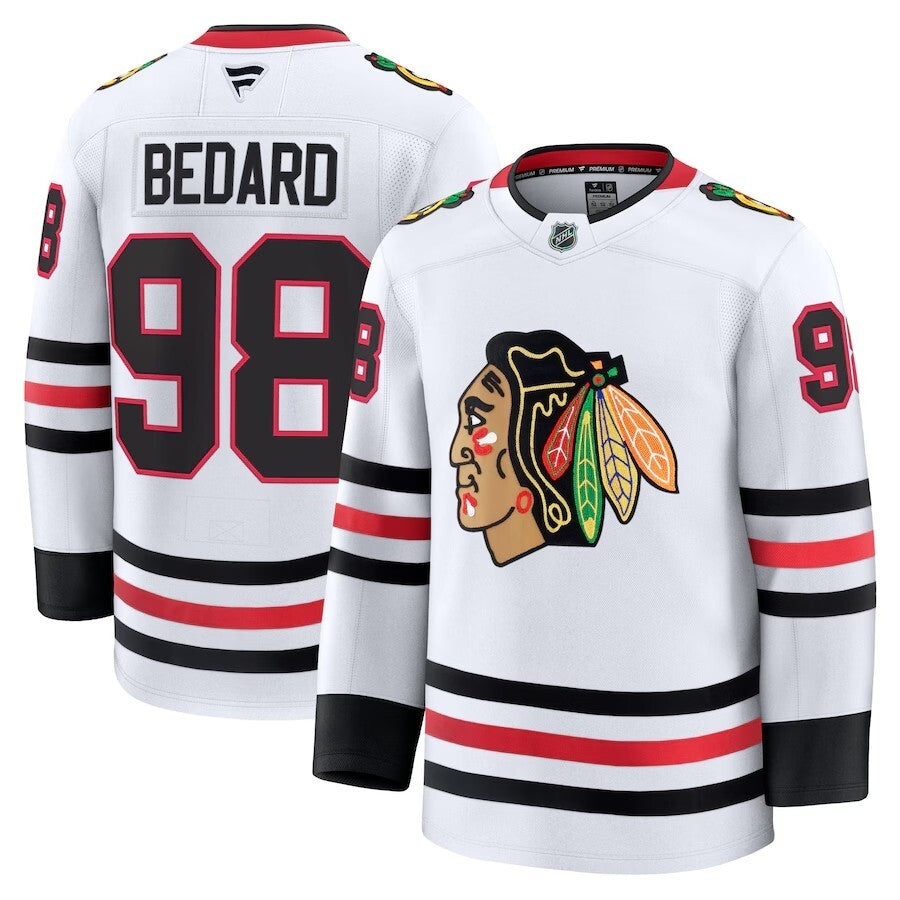 Chicago Blackhawks #98 Connor Bedard Away Premium Jersey - White