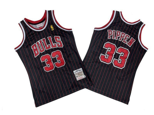 Chicago Bulls #33 Scottie Pippen Bulls 33 # Black Red 96-97 Season Mitchell Retro Jersey -- Scottie . Pippen Style 1