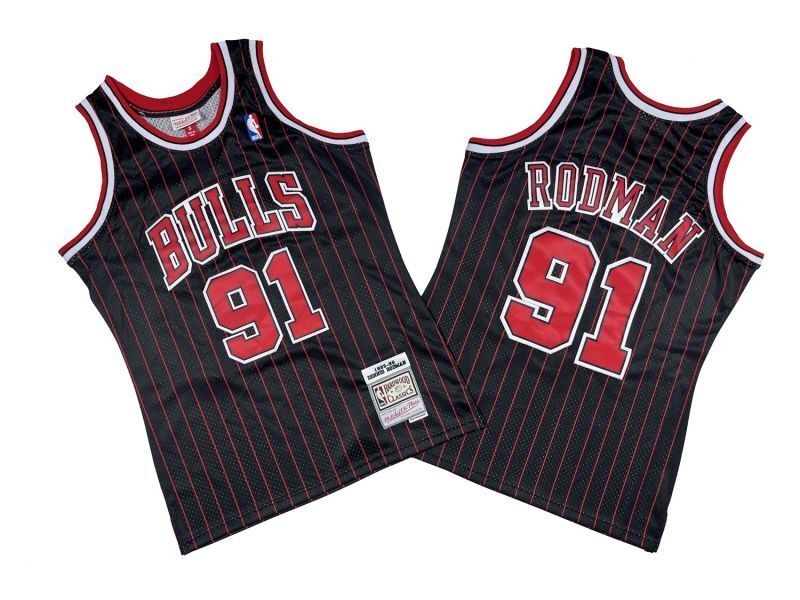 Chicago Bulls #91 Dennis Rodman Bulls 91 # Black Red 95-96 Season Mitchell Retro Jersey --. Rodman Style 1