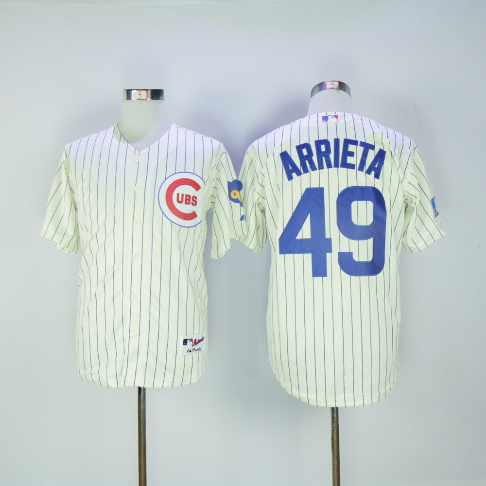 Chicago Cubs #49 Jake Arrieta Cubs 49 Off-White 1969 Inverted Style 2