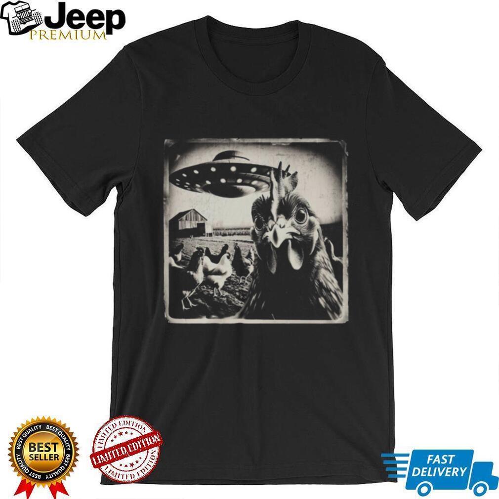 Chicken Farm Alien UFO Abduction Vintage Grunge Graphic T Shirt