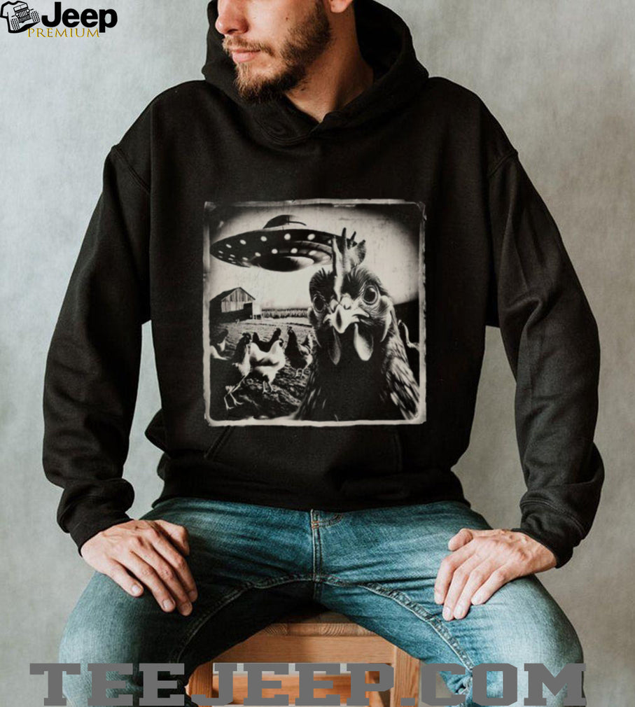 Chicken Farm Alien UFO Abduction Vintage Grunge Graphic T Shirt