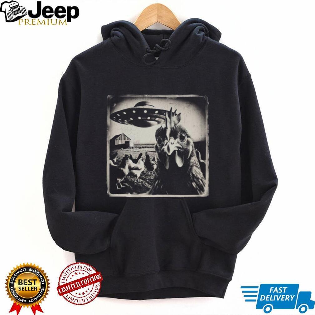 Chicken Farm Alien UFO Abduction Vintage Grunge Graphic T Shirt