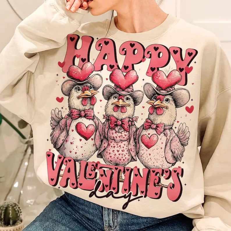 Chicken Happy valentine's day Sweatshirt Howdy Valentine Coquette , Valentines, Valentines  , farmer