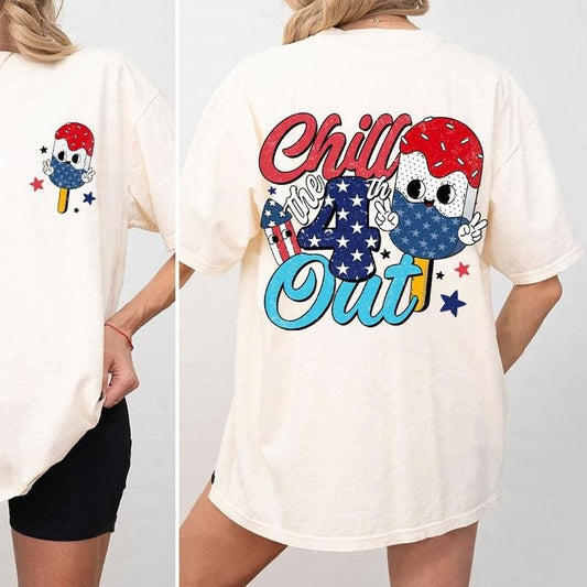 Chill The 4th Out Shirt, Ice cream T-shirt, America T-shirts, Fourth Of July Tee, Cute Tee For Patriotic Day, Independence Day,USA Flag Shirt, Retro America T-shirt, Women's Tops, Chill The Fourth Out, Ice Cream America Tee, Shirt For Women