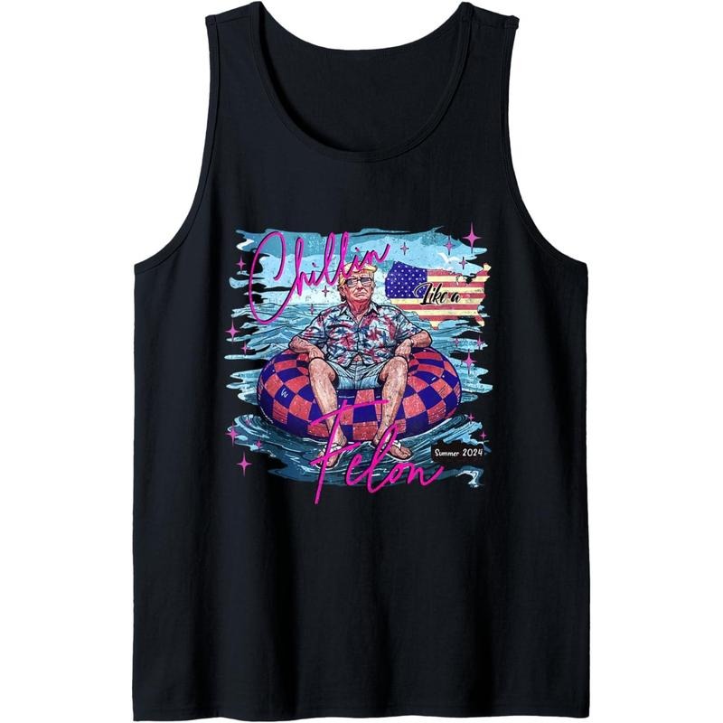 Chillin Like A Felon Retro Pink Summer Funny Trump 2024 Tank Top Made in USA