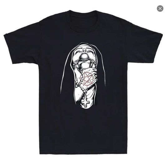 Choked Up Nun Funny Tattoos Occult Gothic Evil AntiChrist Vintage Mens TShirt