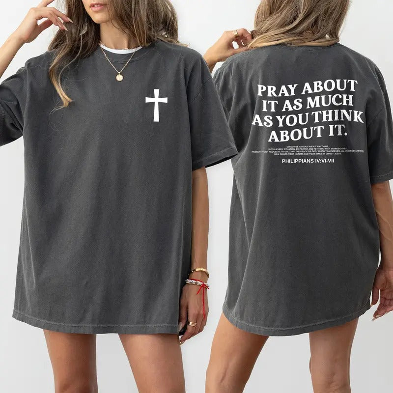 Christian Pray About It Shirt Retro, Bible Versve Tshirt, Vintage Christian Shirt, Jesus Lover T-shirt, Religious Believer Tee, Christian Cross Shirt, Christian Apparel, Casual Womenswear, Comfy Cotton Fabric Oversized Tee, Relaxed Fit Chic Style T-shirt