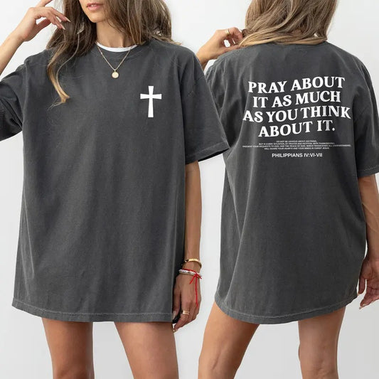 Christian Pray About It Shirt Retro, Bible Versve Tshirt, Vintage Christian Shirt, Jesus Lover T-shirt, Religious Believer Tee, Christian Cross Shirt, Christian Apparel, Casual Womenswear, Comfy Cotton Fabric Oversized Tee, Relaxed Fit Chic Style T-shirt