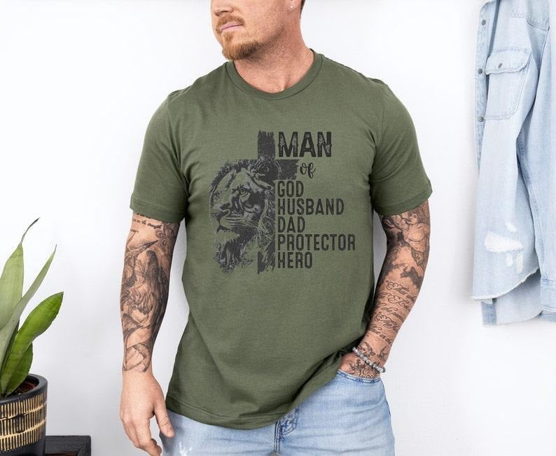 Christian Quotes Fathers Day Gifts, Man of God Shirt, Retro Father's Day Gift, Protector Father Tee, Hero Dad Gift ...