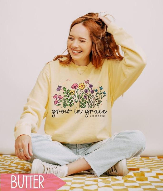 Christian Sweatshirt For Women,Grow In Grace Crewneck, Trendy Bible Verse Shirt, Cute Christian Merch, Girls Christian...