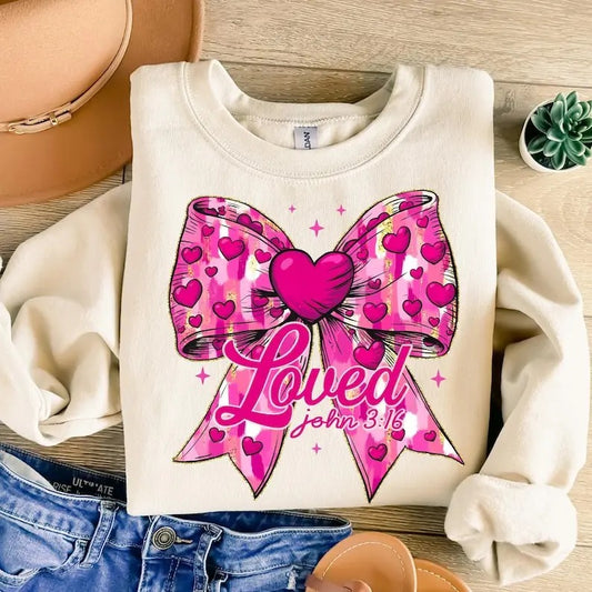 Christian Valentines Sweatshirt Loved John 316 , Retro Valentine , Pink Valentines Coquette Heart , Bible Verse , Love Like Jesus