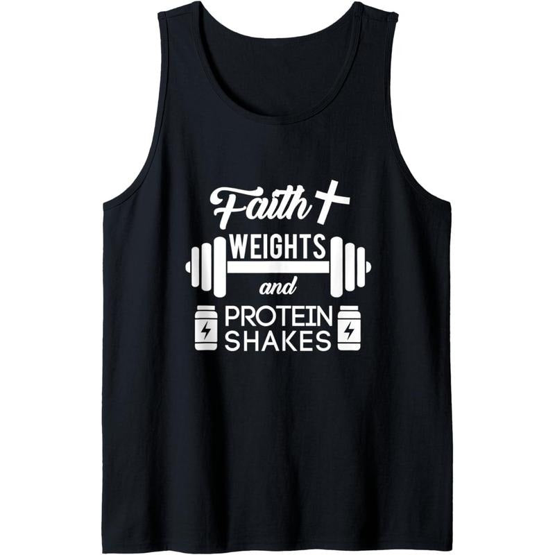 Christian Workout Faith Weigths Protein Shakes Tank Top Made in USA
