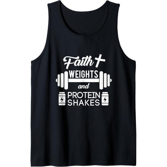 Christian Workout Faith Weigths Protein Shakes Tank Top Made in USA