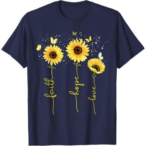 Christian for Women Sunflower Faith Hope Love T-Shirt Made in USA