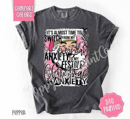 Christmas Anxiety Shirt Comfort Colors, Cute Festive Santa Tshirt