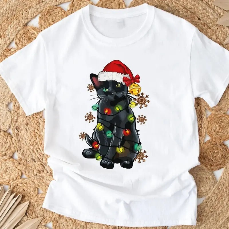 Christmas Black Cat Shirt, Christmas Cat Shirt, Cat Lover Gift, Christmas Cat Tee, Santa Cat Hoodie, Christmas Gift, Gift...
