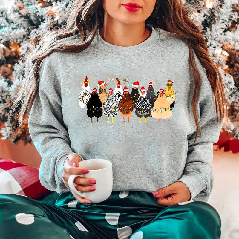 Christmas Chicken Sweatshirt, Farmer Christmas Sweatshirt, Chicken Lover Shirt, Women Chicken Hoodie, Christmas Gift For Chicken Lover, Animal Sweatshirt, Funny Farmer Farm Hoodie, Chicken Christmas Shirt