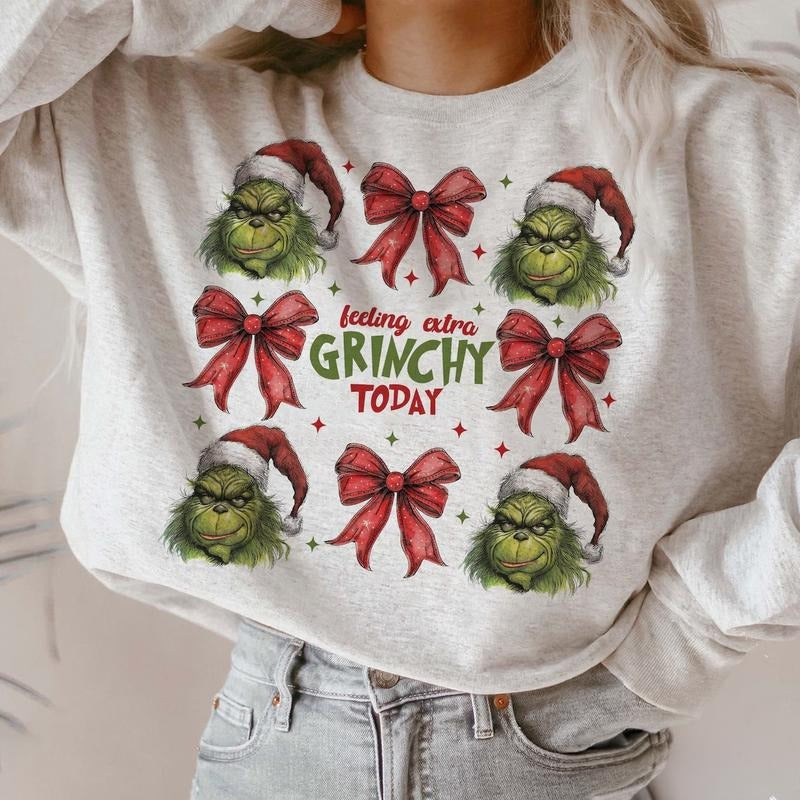 Christmas Coquette Bow Sweatshirt, Retro Christmas Sweatshirt, Christmas Character Shirt, Funny Holiday T-Shirt, Santa Hat Sweatshirt