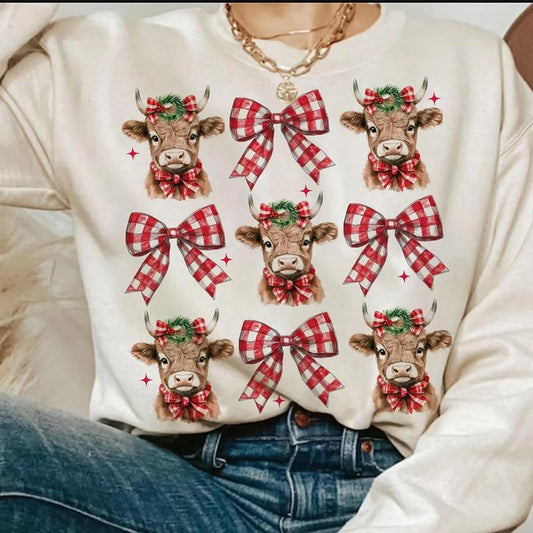 Christmas Coquette Highland Cow Sweatshirt, Western Cow Xmas Tee Shirt, Christmas Gift For Farmer
