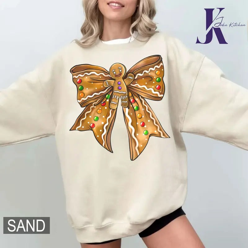 Christmas Coquette bow Sweatshirt, Gingerbread Christmas Sweatshirt, Verry Christmas Shirt, Coquette Bows Gingerbread Christmas Baby Tee, Xmas Tee, Very Merry Xmas, Party Women Lady Shirt